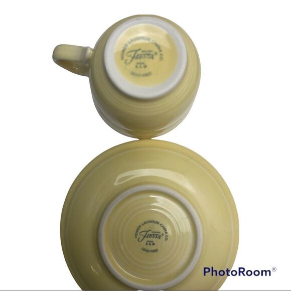Homer Laughlin Fiesta Ware YELLOW Flat Tea Coffee Cup and Saucer Set Lot - Picture 8 of 11